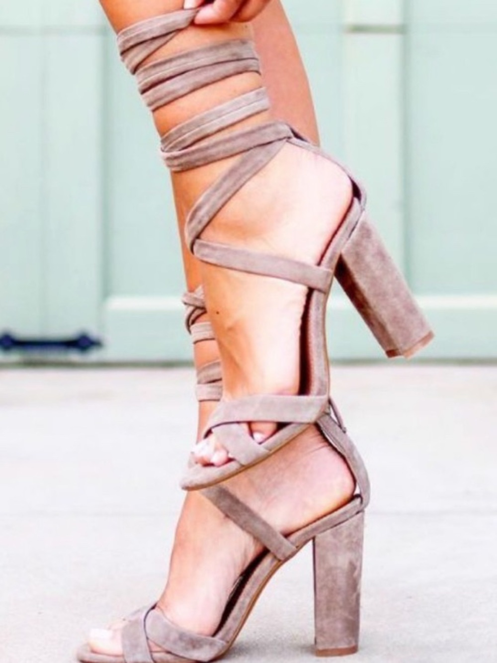 Steve Madden Taupe Wrap-Ankle Suede Heeled Sandals